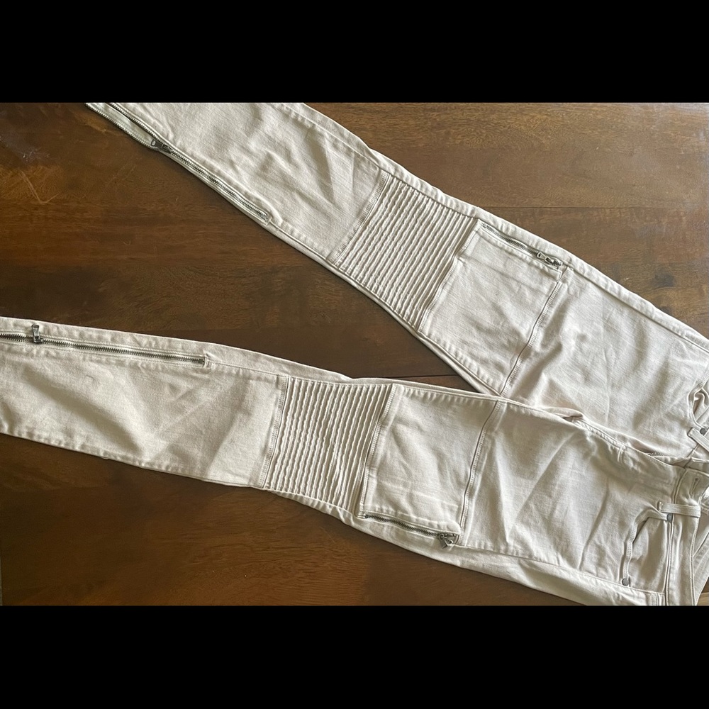 PAIGE DENIM CREAM SERENITY JEAN WITH SIDE ZIP